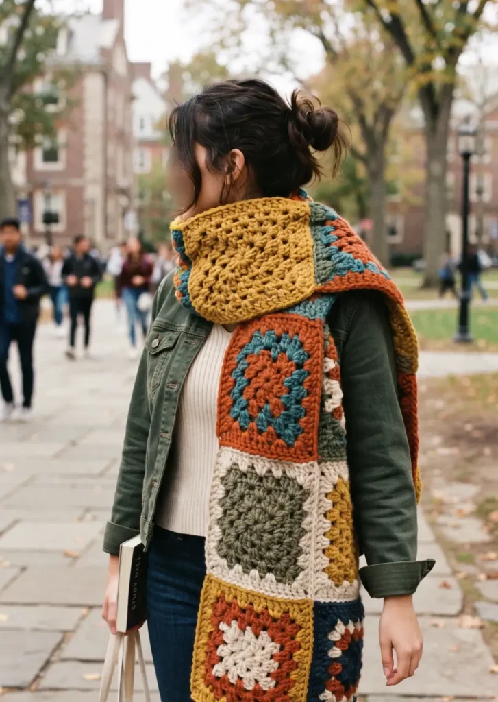 28. Oversized Statement Granny Square Scarf Pattern