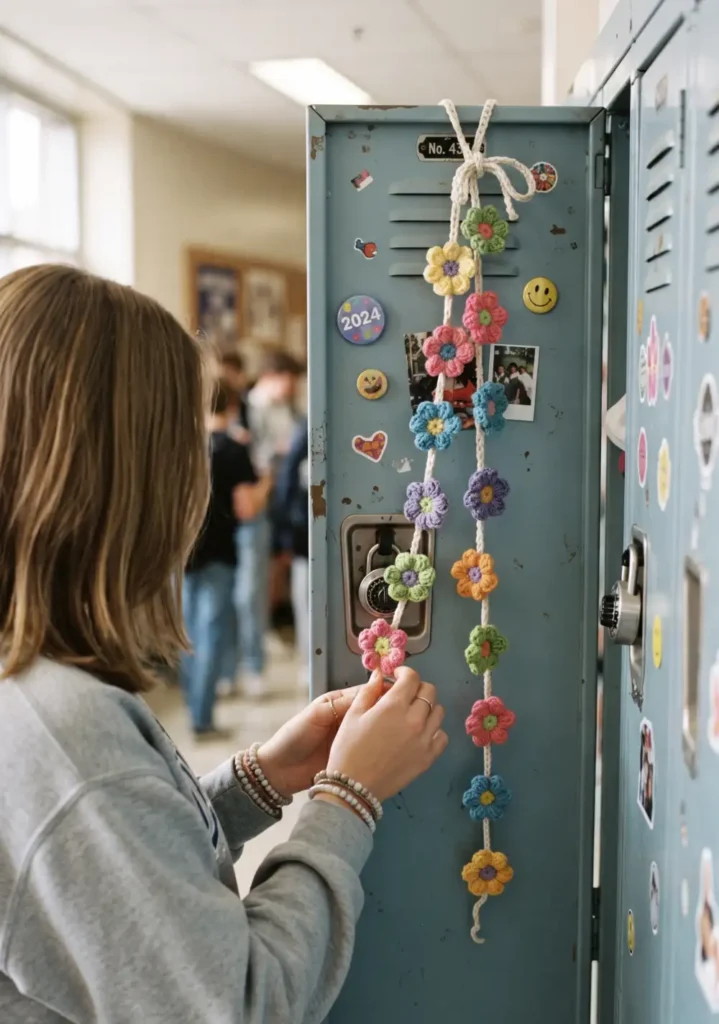 32. Crochet Mini Flower Garland for Locker