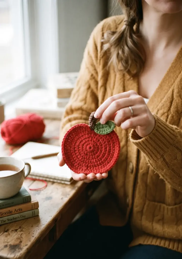33. Crochet Teacher Gift Apple Coaster