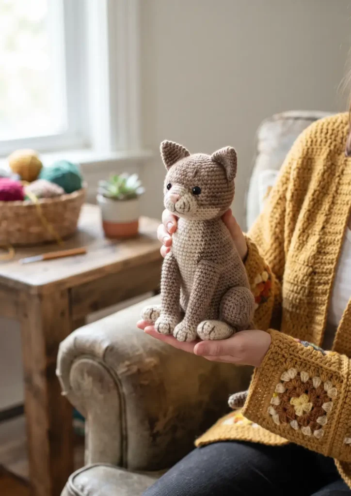 4. Realistic Sitting Cat Amigurumi