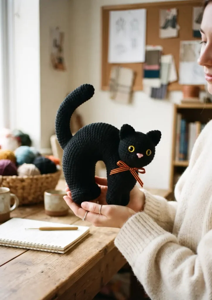 5. Black Halloween Cat Crochet Design
