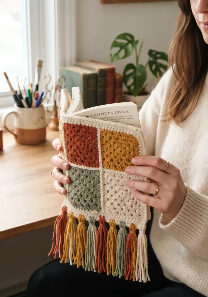 5. Boho Colorful Granny Square Book Cover Pattern