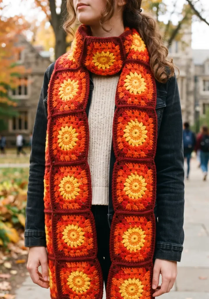 5. Sunburst Granny Square Scarf Pattern