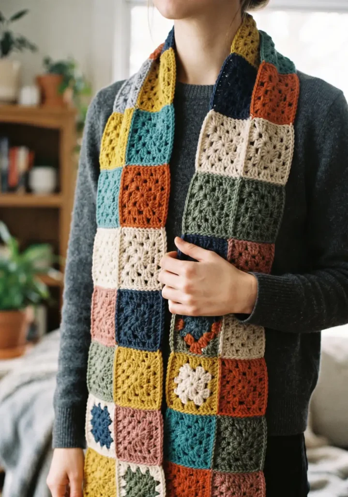 8. Join-As-You-Go Granny Square Scarf Pattern