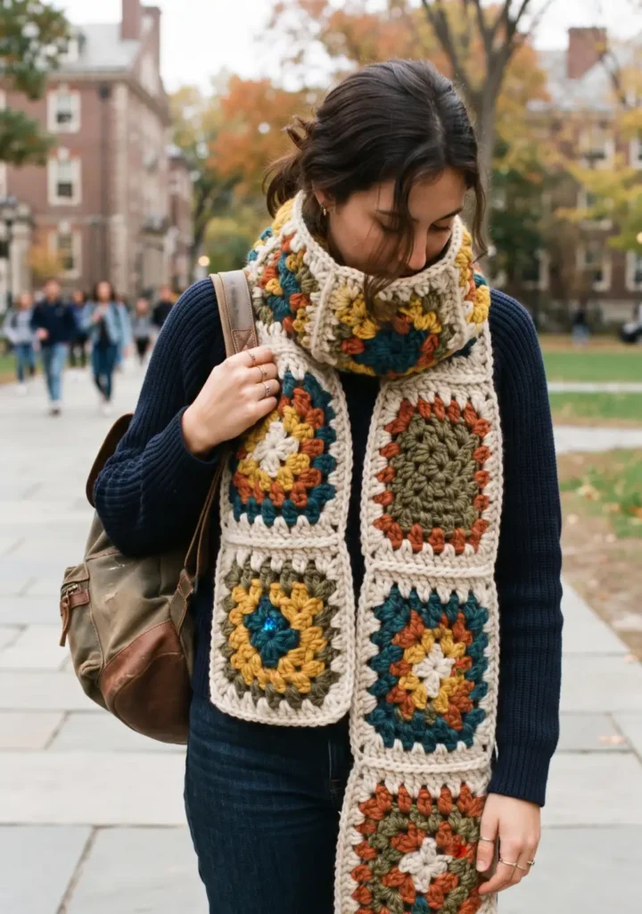 9. Chunky Granny Square Winter Scarf Pattern