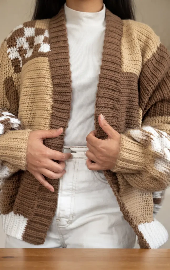 Crochet Brown Patchwork Cardigan Tutorial
