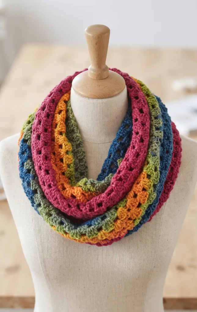 Crochet Granny Stitch Infinity Scarf