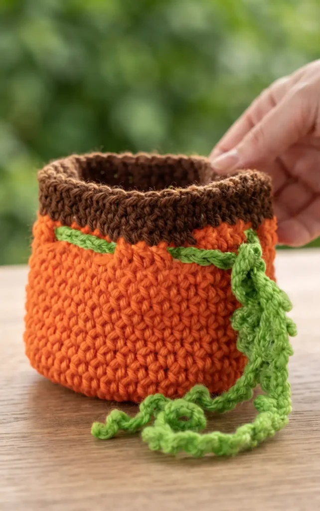 Crochet Pumpkin Drawstring Bag