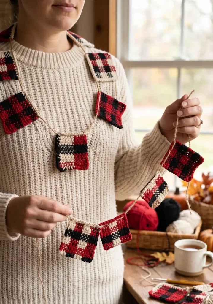 10. Plaid-Inspired Crochet Garland