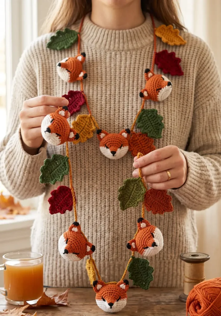 16. Crochet Fox and Leaf Garland