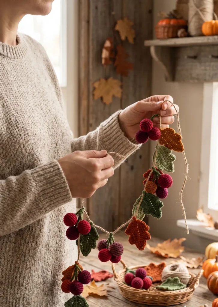 25. Crochet Fall Berry and Leaf Garland
