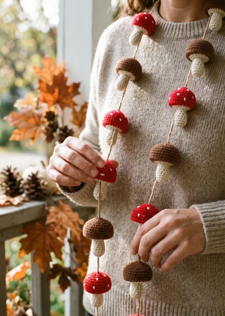 6. Crochet Mushroom Fall Garland