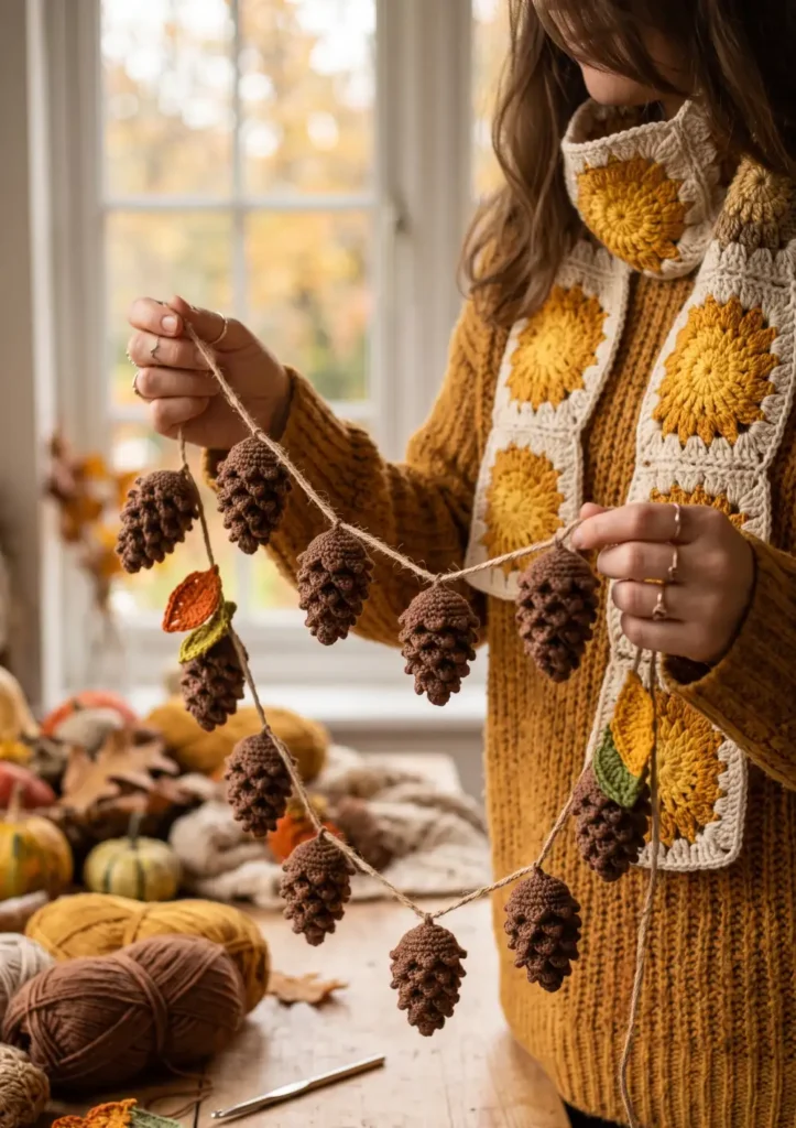 8. Crochet Pinecone Garland