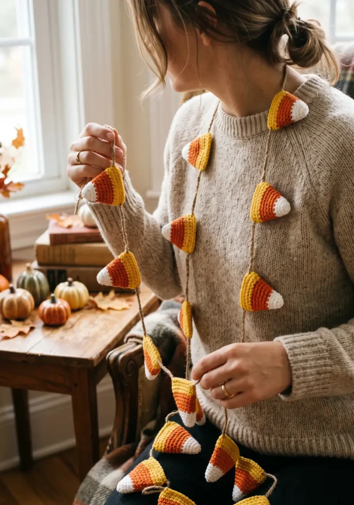 9. Candy Corn Crochet Garland