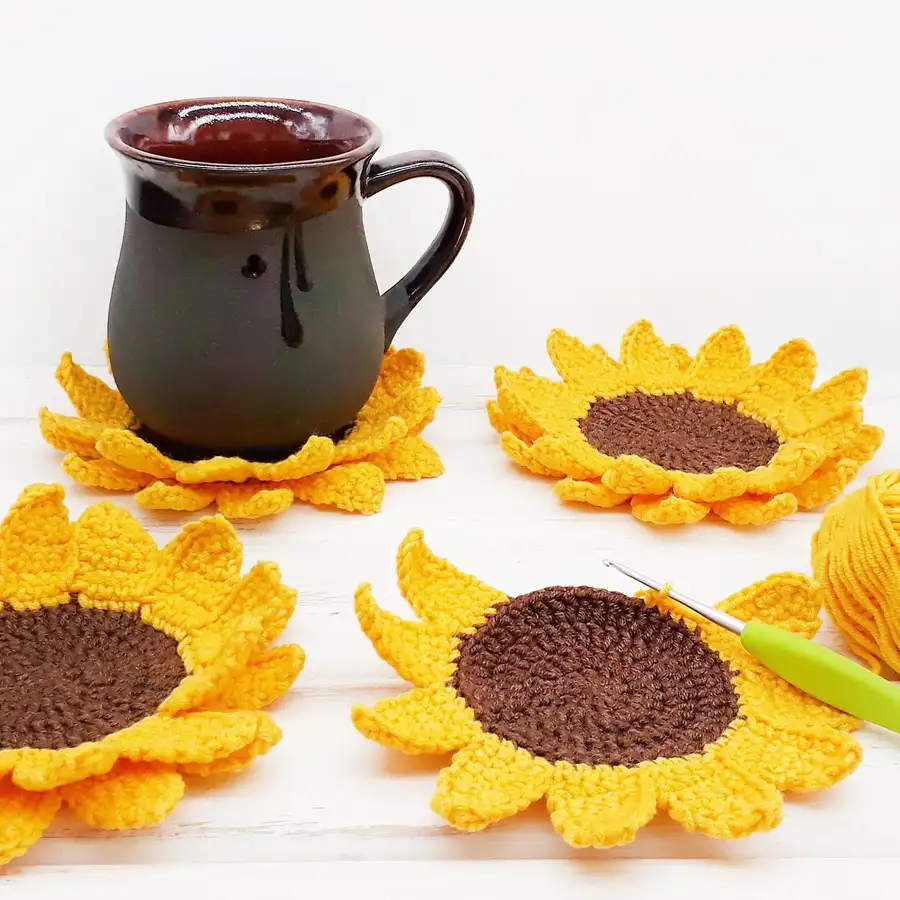Harvest Sunflower Crochet Coasters