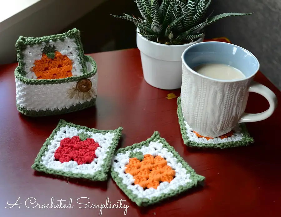Plaid Fall Crochet Coasters