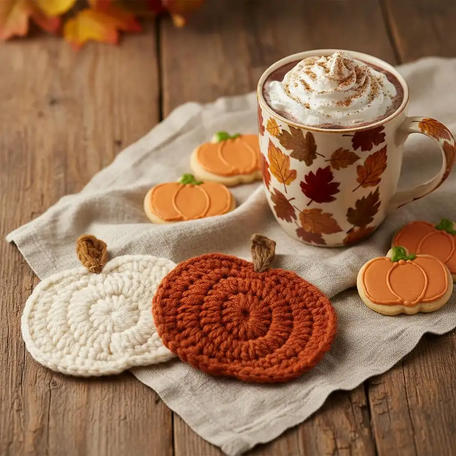 Rustic Pumpkin Crochet Coasters